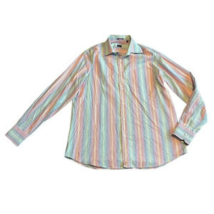 Paul Smith Rainbow Stripe Button-Down Shirt Long Sleeve Size 16 Large Men's